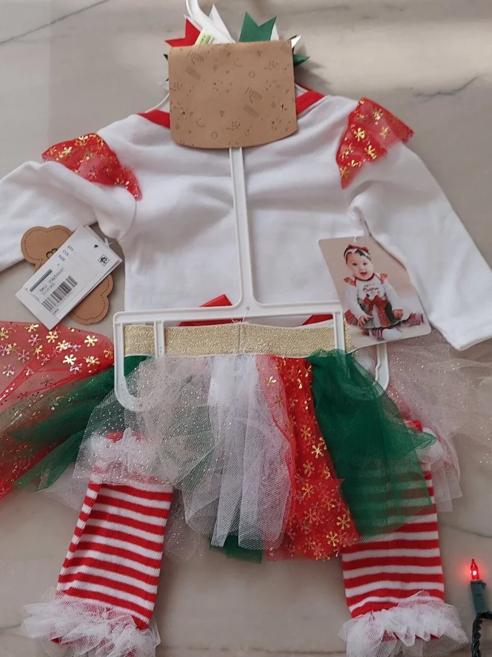 So cute! Holiday 4pc Baby Girl MY FIRST CHRISTMAS Outfit, 9 mos, NWT